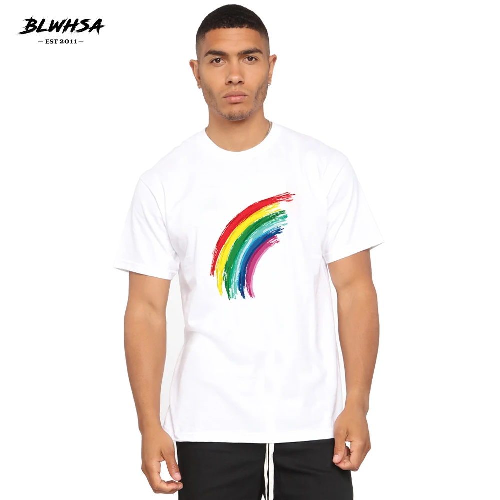 

BLWHSA Rainbow Printing T Shirt Men Fashion Summer Short Sleeve Funny T-shirt Brand Design Rainbow Printed Plus Size Clothing