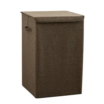 

TOP!-Cotton Laundry Basket with Cover Bathroom Laundry Basket Large Kitchen Storage Basket Home Collapsible Waterproof Laundry H