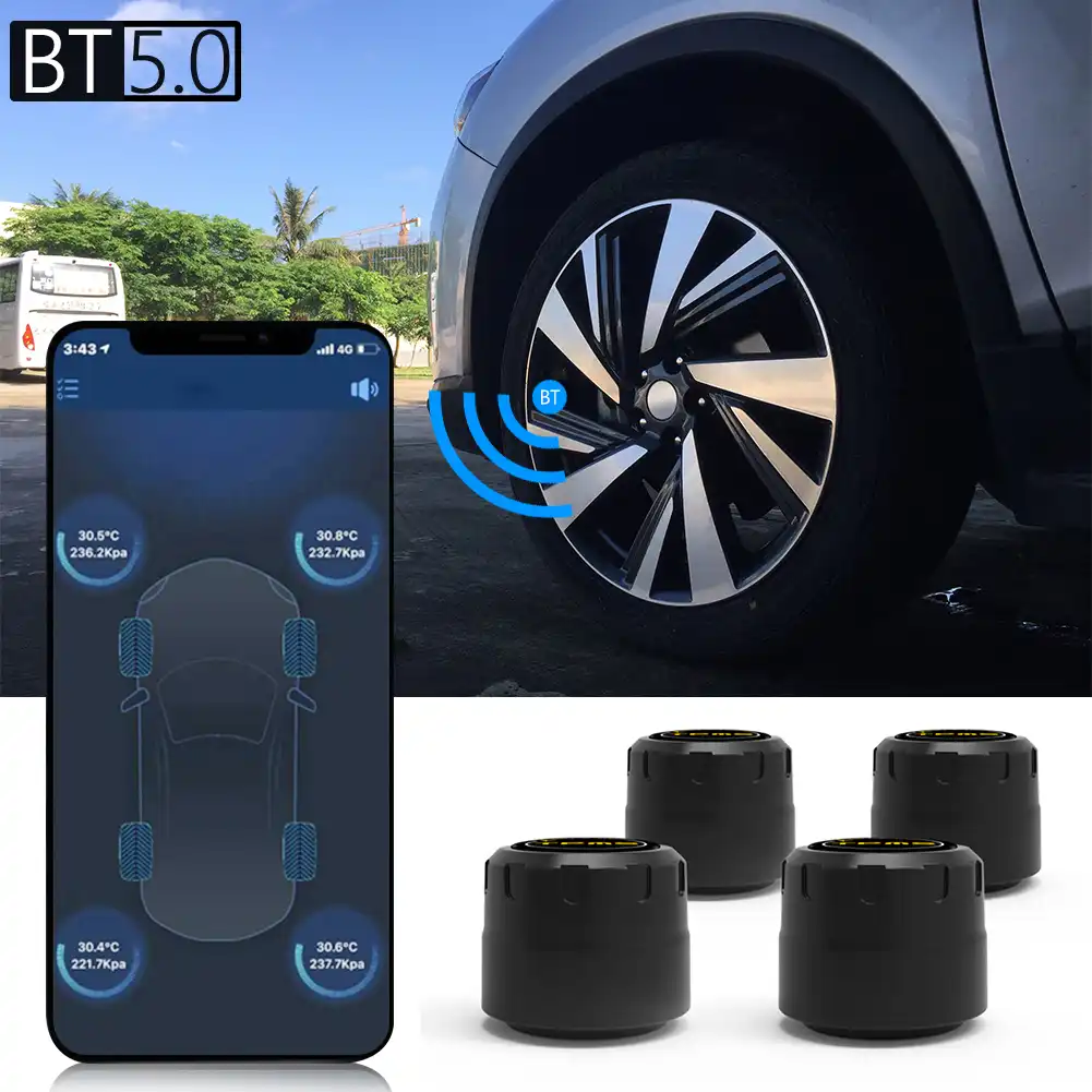 Vodool C01 Bluetooth 5 0 Tpms車のタイヤ空気圧モニターシステム4センサーios Android携帯電話アプリで監視警報 Tire Pressure Alarm Aliexpress