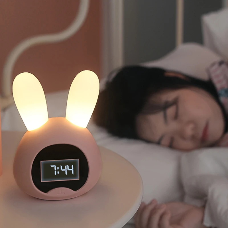 

Kids Alarm Clock Cute Rabbit/Deer Digital Wake Up Clock with Night Light USB Rechargeable In Stock