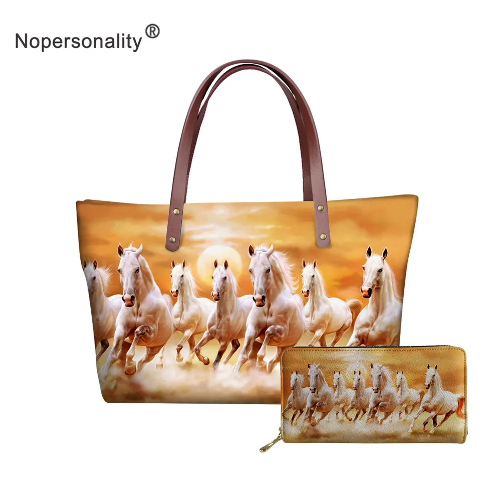 

Nopersonality Female Shoulder Bag Horse Women Handbags 2pcs/set Leather Long Wallets and Casual Top-handle Bags Ladies Bolsas