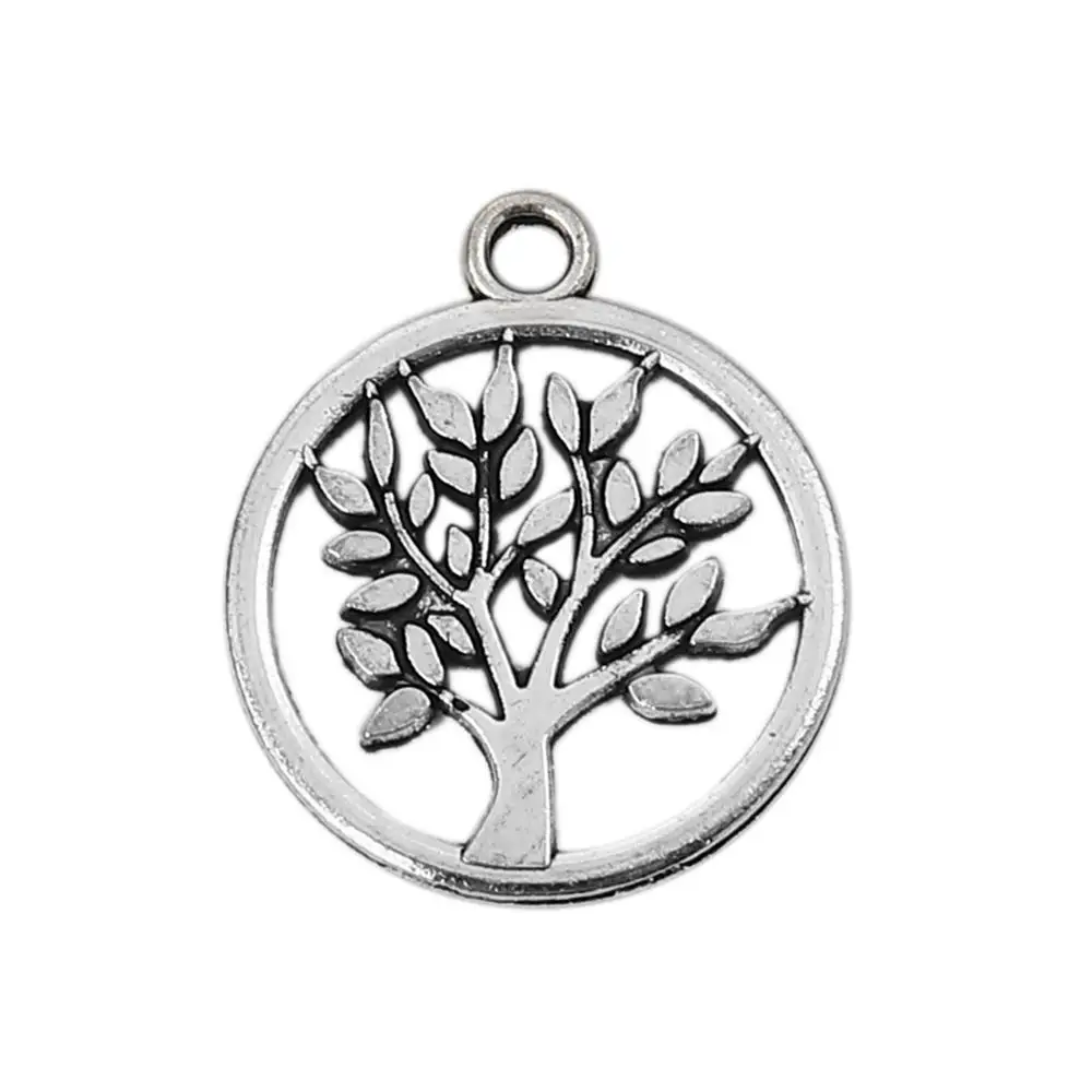 Doreen Box Fashion Zinc Based Alloy Pendant Charms Round Antique Silver Tree DIY Findings 20mm( 6/8") x 17mm( 5/8"), 10 PCs