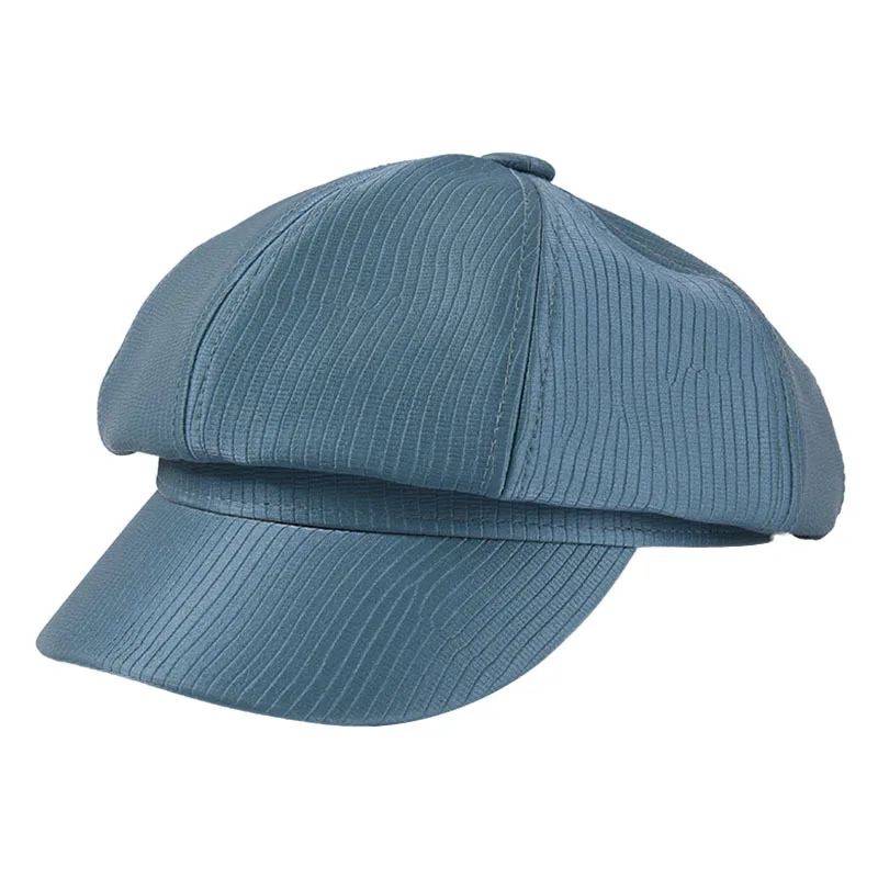 blue Новые модные женские ПУ кожаные кепки для женщин восьмиугольная шляпа мужская Военная Кепка Snapback Дамская кожаная военная шляпа - Цвет: blue