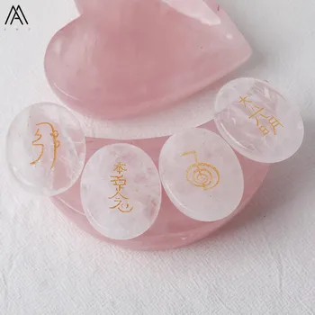 

4Pcs/Lot Natural White Quartz Oval Beads Paved Gold Divination Runes Healing Jewelry Yoga Meditation Divination Stone Jewelry