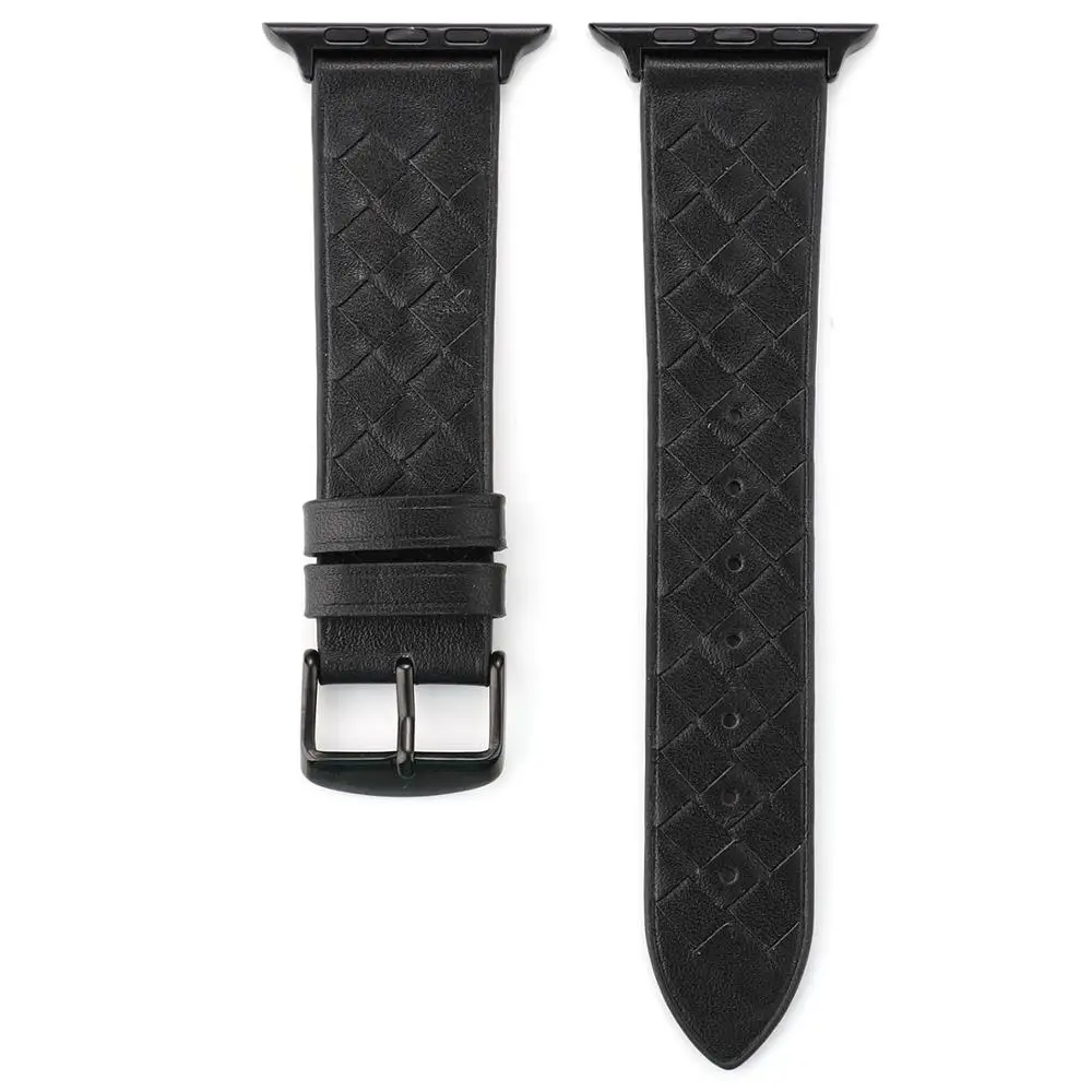 black Плетеный ремешок из натуральной кожи для apple watch 5 apple watch 4 40 мм 44 мм 38 мм 42 мм креативный розовый сетчатый Браслет для iwatch 3 2 - Цвет ремешка: black