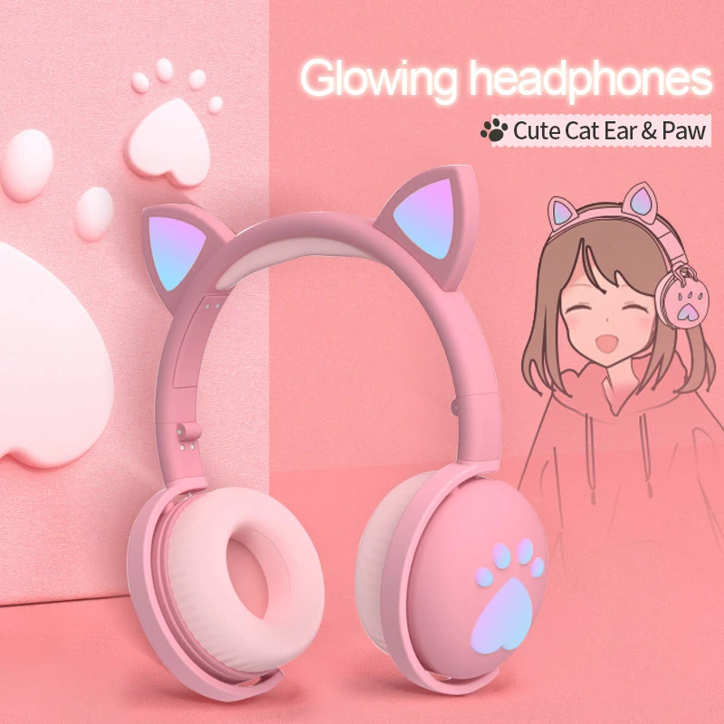 Bluetooth 5.0 Wireless Headphones Foldable Luminous Children's Gift Kid's Earphones Support TF Card Cat Claw Headsets With Micro |