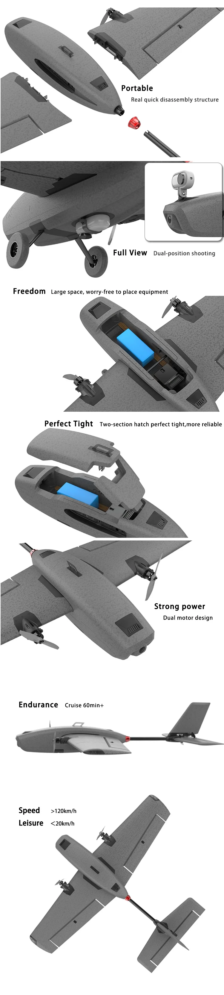 HEE WING T-1 Ranger RC Airplane KIT/PNP, Portable Real quick disassembly structure Full View Dual-position shooting Freedom Large space