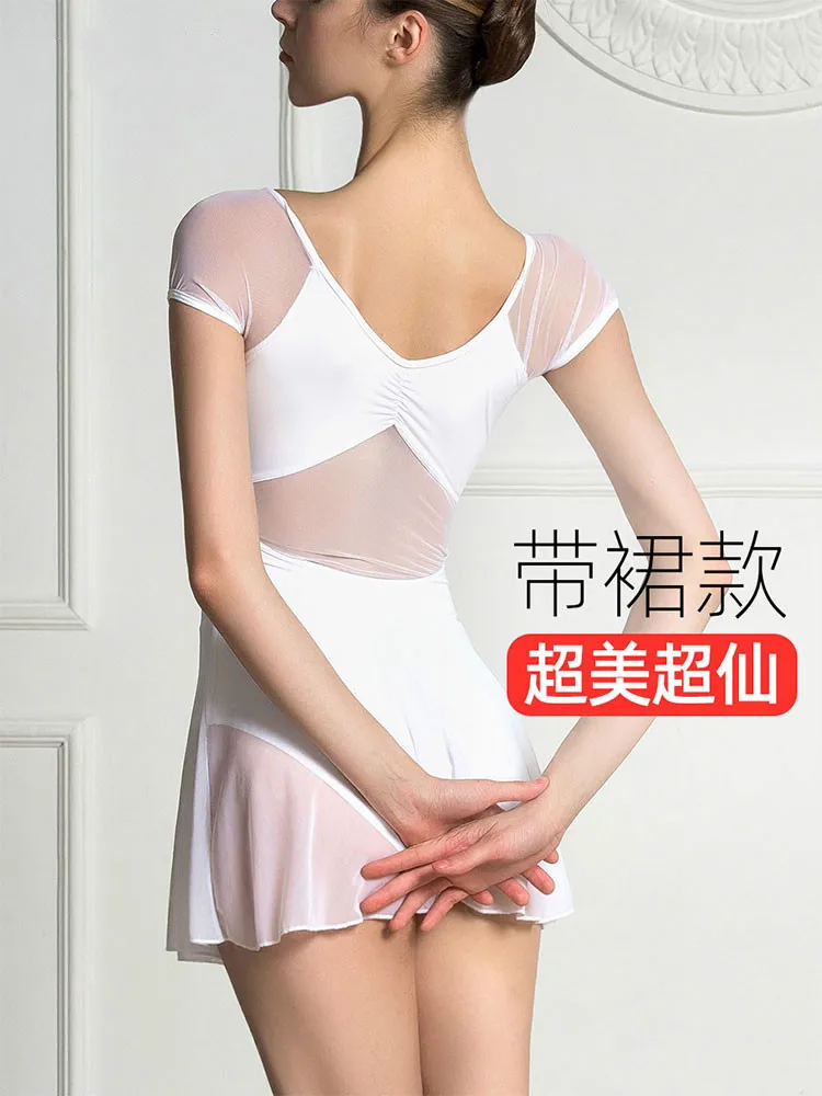 

Body Dance Suit Mesh Dress with Skirt and Gymnastics Adult Female Ballet Practice Suit Basic Training Body Suit