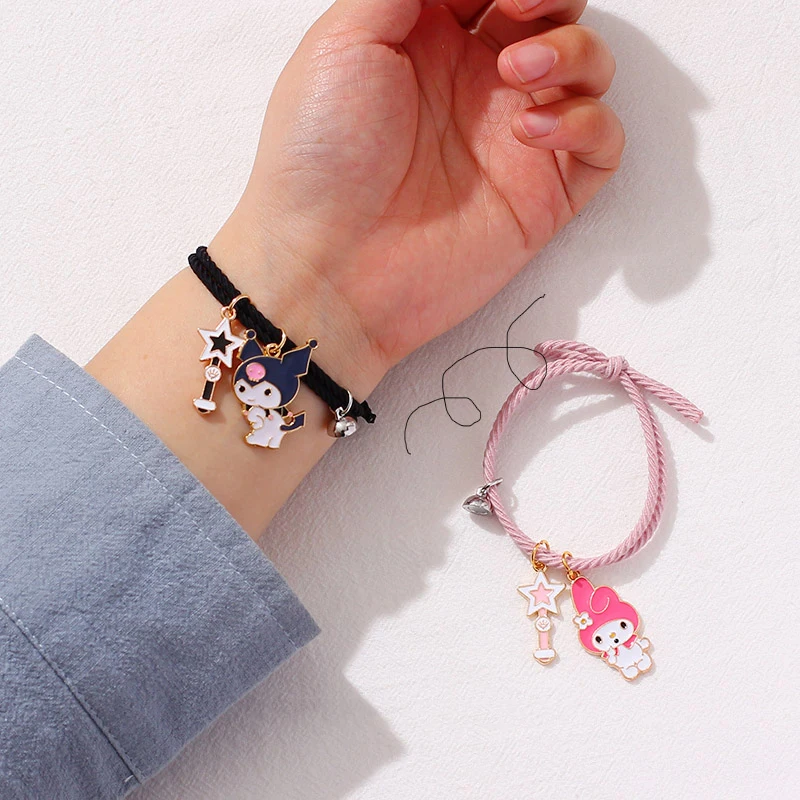 2pcs / Set Magnet Attracts Couple Bracelet Cute Cartoon Charm Jewelry Adjustable Elastic Rope Bracelets Lover Gift for Women Men