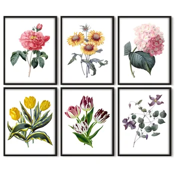 

Flower Painting Wall Art Picture Botanical Canvas Print Modern Home Living Room Bedroom Decor Pictures Vintage Rose Tulip Poster