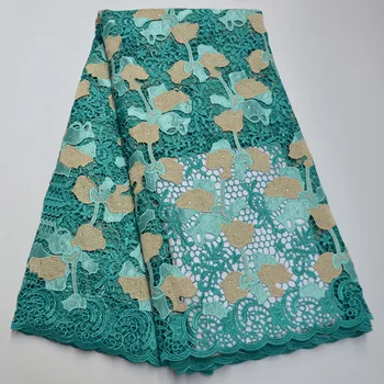 

Green African Cord Lace Fabric Embroidery Nigeria Wedding Dress High Quality Stones African Guipure Lace Fabric 5 Yards B5-85