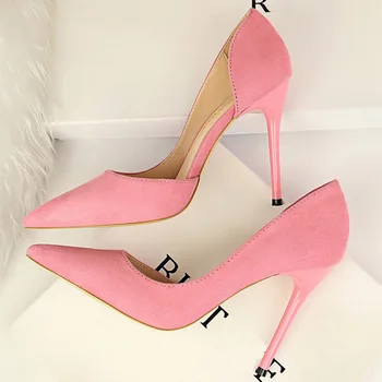

2020 Fashion Women 10cm High Heels Prom Pumps Female Sexy Pointed Toe Stiletto High Heels Lady Pink Green Scarpins Hollow Shoes