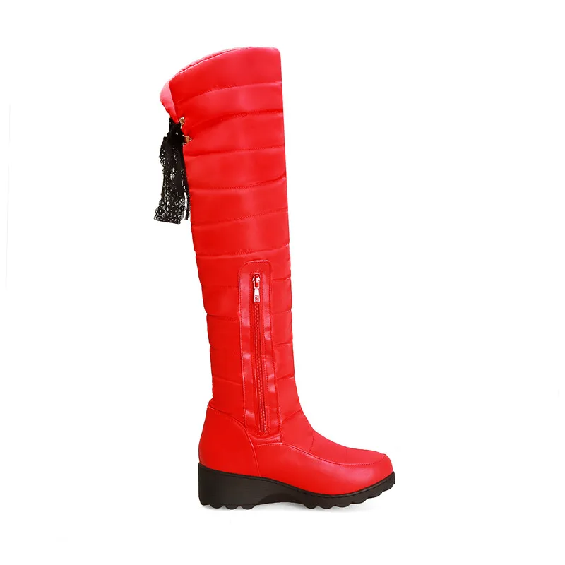 FEDONAS Plus Size Women Down Knee High Boots Zipper Wedges High Boots Autumn Winter Warm Long Snow Boots Fashion Riding Boots