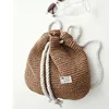 Summer Women Straw Backpack Handmade Beach Bag Drawstring Knapsack Knitted Crocheted Shoulder Bag Travel Bag 1
