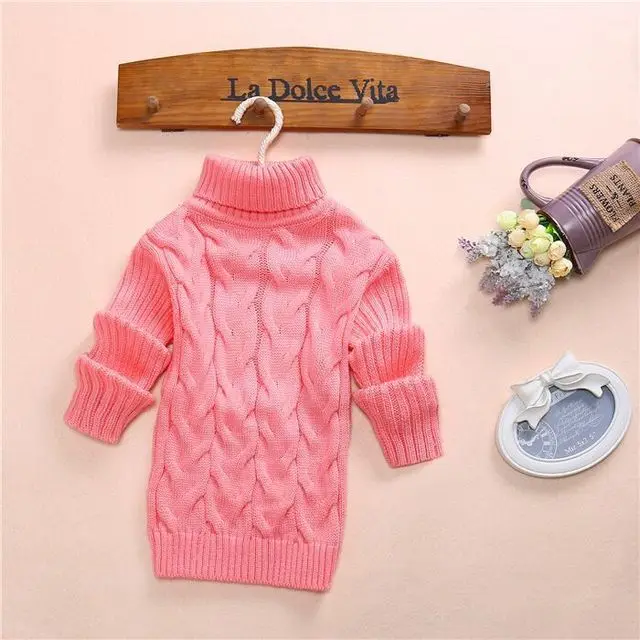 Turtleneck Pink Модный свитер для маленьких мальчиков и девочек весенне-осенний хлопковый пуловер дети младенец Начинающий ходить малыш детская зимняя одежда 6 12M 3 4T - Цвет: Turtleneck Pink