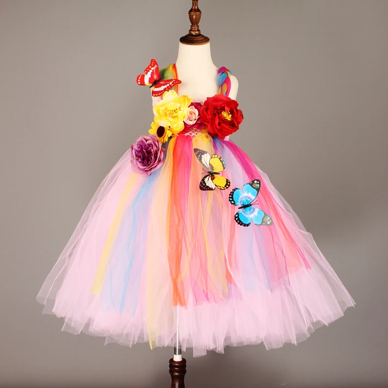 Flower Girl Fancy Princess Tutu Dress Fairy Wedding Bridesmaid Tulle Dress Kids Birthday Party Pageant Formal Graduation Costume (12)