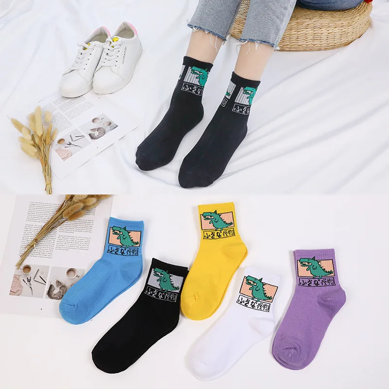 

New Autumn and Winter Cartoon Monster Dinosaur Socks Middle Tube Student Socks Korean Hip-hop Trend Couple Socks Wholesale