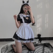 Косплей Лолита эротический фартук горничной японский милый костюм бебидолл Женская кружевная мини-юбка слуга наряд сексуальное белье платье горничной