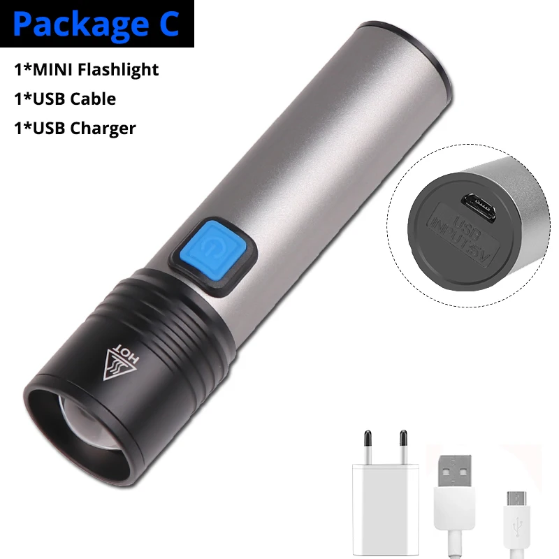 2400mAh USB Перезаряжаемый мини-светодиодный фонарик водонепроницаемый фонарик Penlight 4 режима стильная Портативная сумка для ночного освещения, кемпинга - Испускаемый цвет: Package C