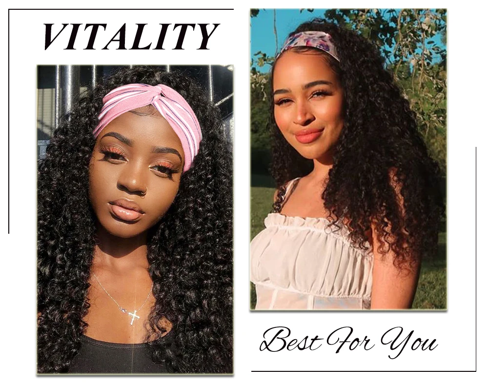 Brazilian Kinky Curly Hair Half Wig with Headband Breathable Human Hair Wigs No Sew In Ali Julia Hair Glueless Curly Wig No Gel (3)