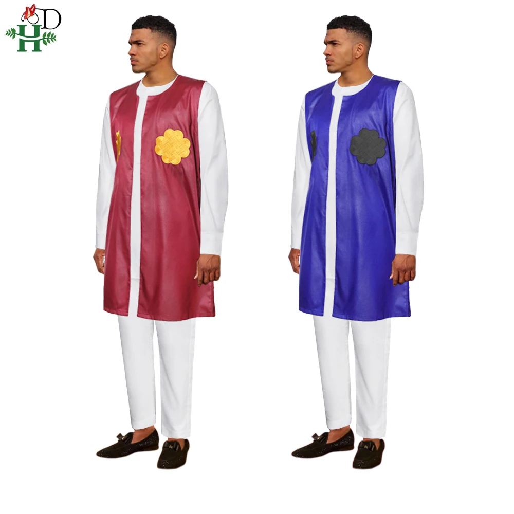 H &amp D Африканский Дашики Agbada мужской костюм с вышивкой жилет рубашка брюки набор