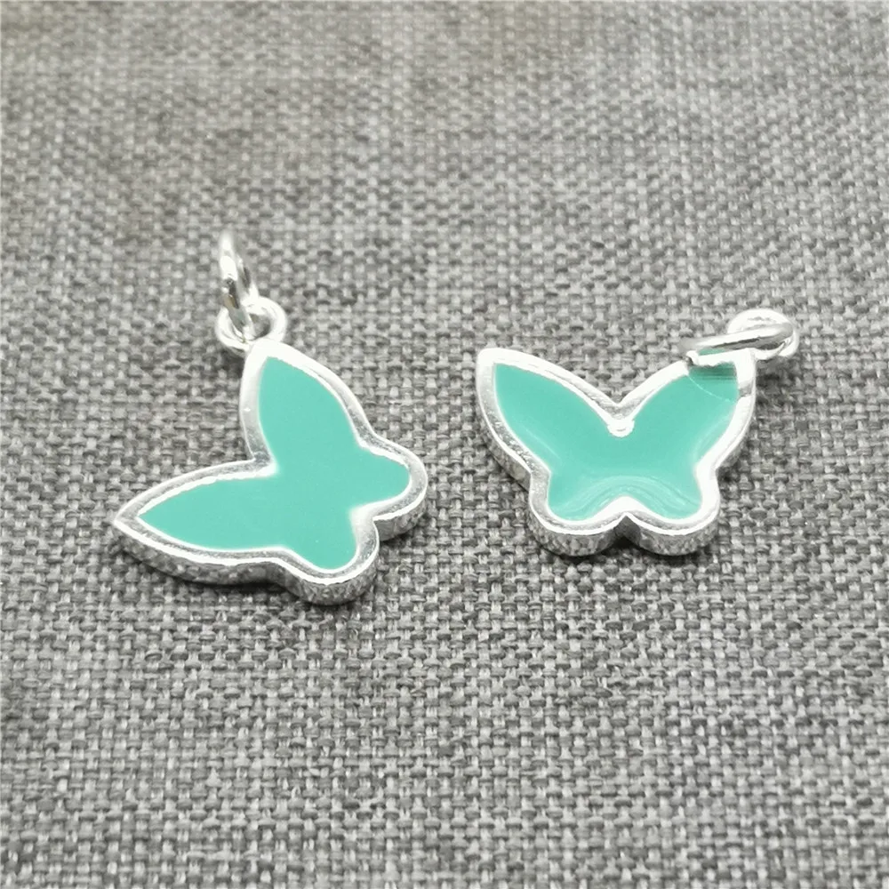 

2 Pieces of 925 Sterling Silver Enameled Green Butterfly Charms for Bracelet