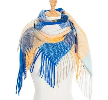 

2020 New Autumn Winter Cashmere-like Large Double-Sided Color Plaid Scarf Women's Shawl 9048