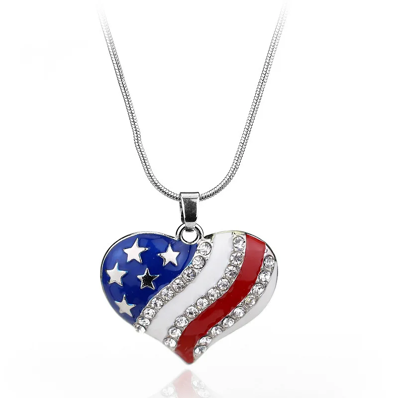 Американский флаг США Очаровательное ожерелье, подвески с хрустальным сердцем и звездами Подвесные Ожерелья чокер для патриотических женщин мужчин ювелирные изделия