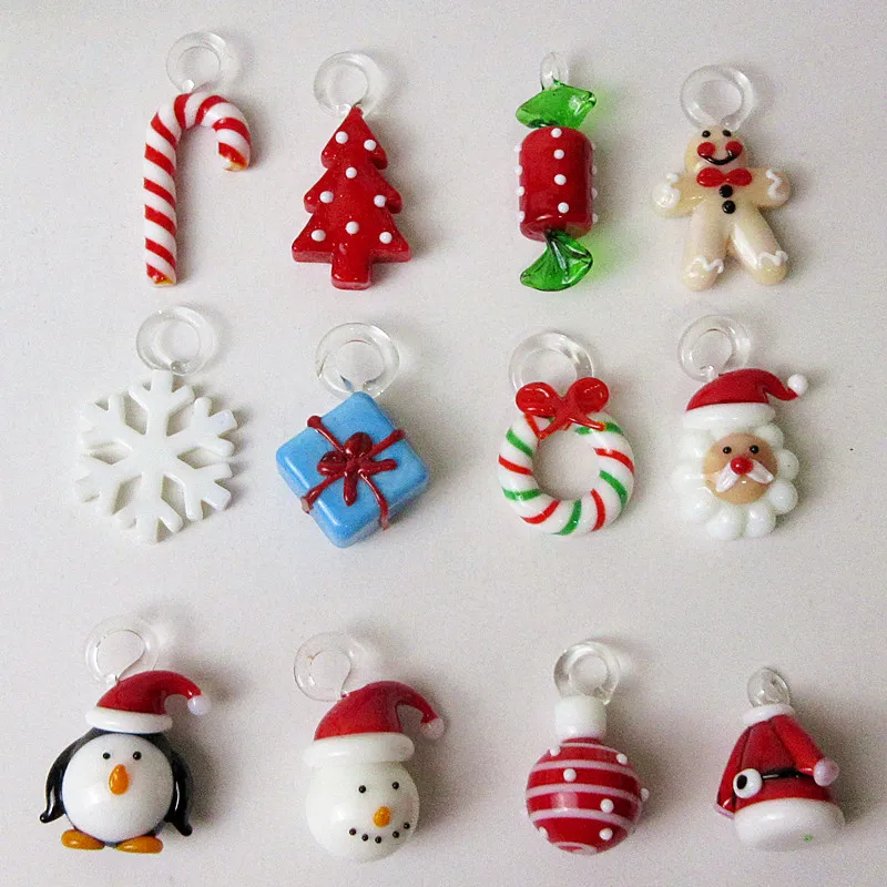 Handmade Murano glass crafts Christmas tree Figurines ornaments home decor simulation Christmas tree with 12 pendant accessories - Цвет: Красный