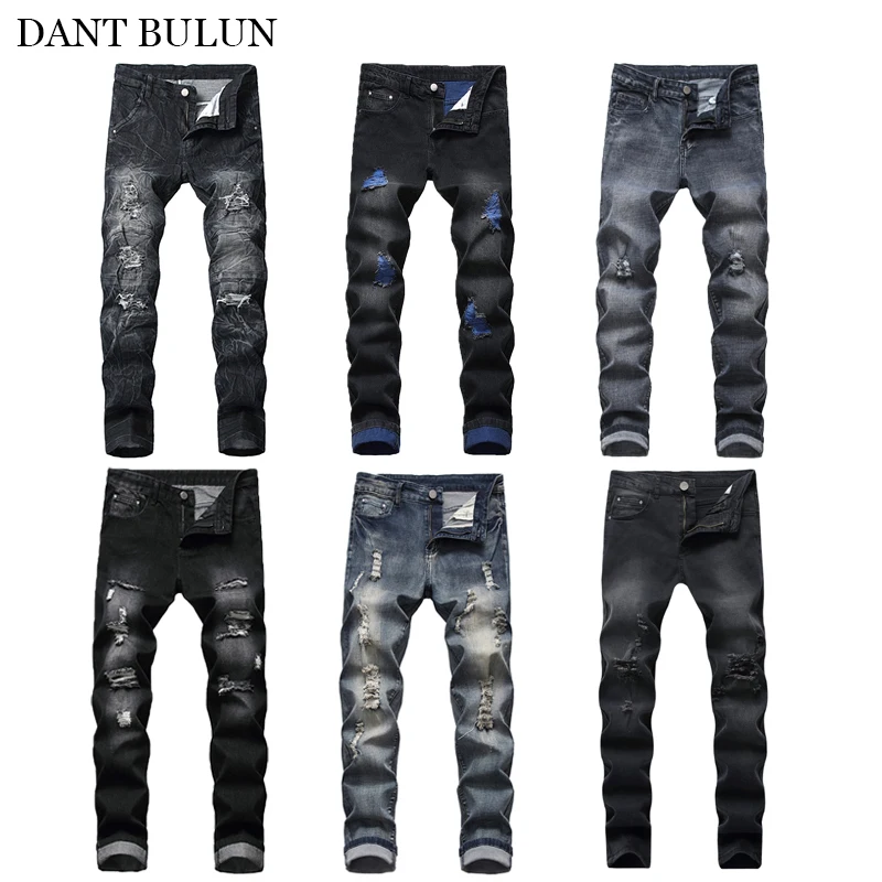 Ripped Jeans Men Skinny Pants Hip Hop Male Jeans Homme Elasticity Slim Fit Frayed Casual Men Denim Jeans Hombre Trousers new men s quilted embroidered jeans skinny jeans ripped grid casual slim stretch denim pants patchwork jogging trousers s 3xl