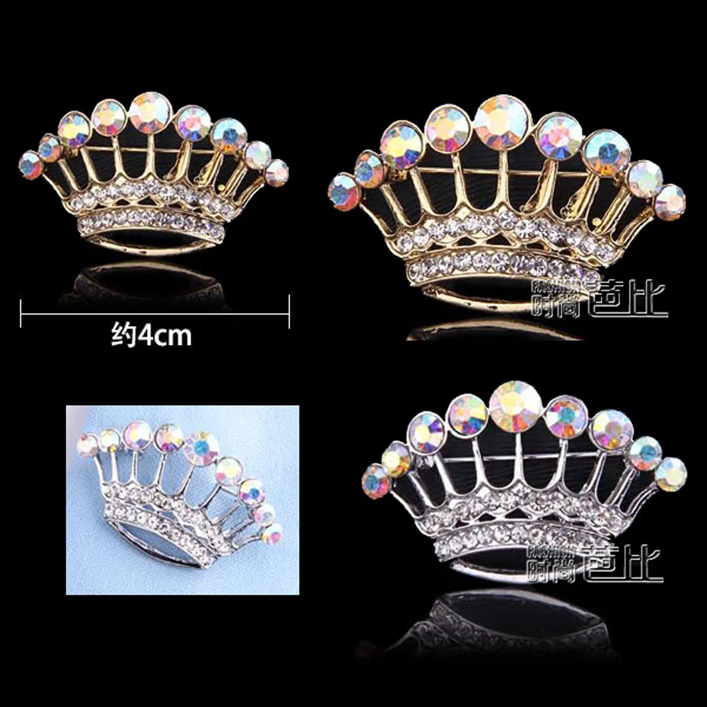 crystals crown pin brooch