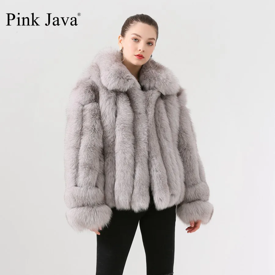 

pink java QC19064 new arrival hot sale real fox fur coat natural fox fur coat with collar thick fur women winter