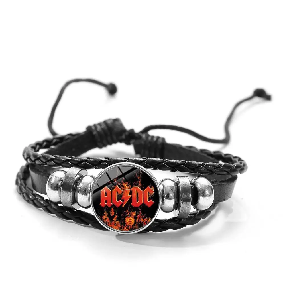 SONGDA, лидер продаж, многослойный кожаный браслет AC& DC, Европейская и американская рок-группа, значок, стеклянный купольный браслет, музыкальный браслет для фанатов - Окраска металла: Style 1
