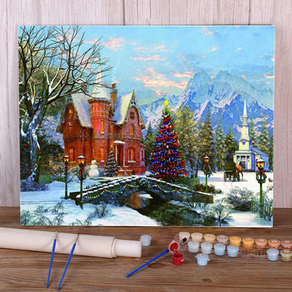 Landscape Winter Snow Scenery Painting By Numbers Complete Kit Acrylic