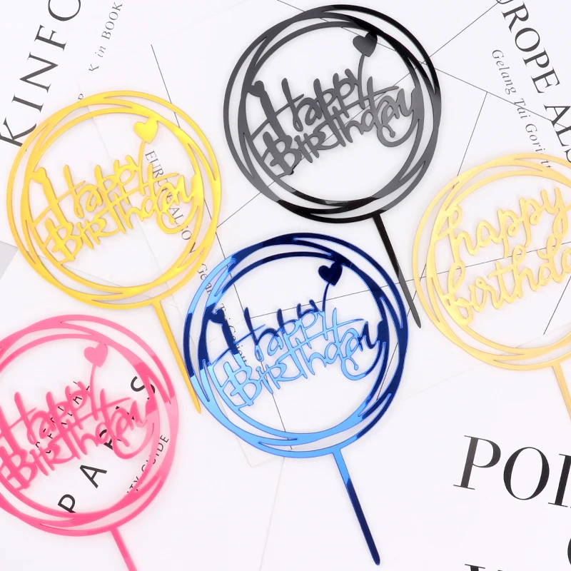 

Cakelove Glitter Happy Birthday Cake Topper Acrylic Letter Gold Silver Cake Top Flag Decoration for Boy Birthday Party Wedding