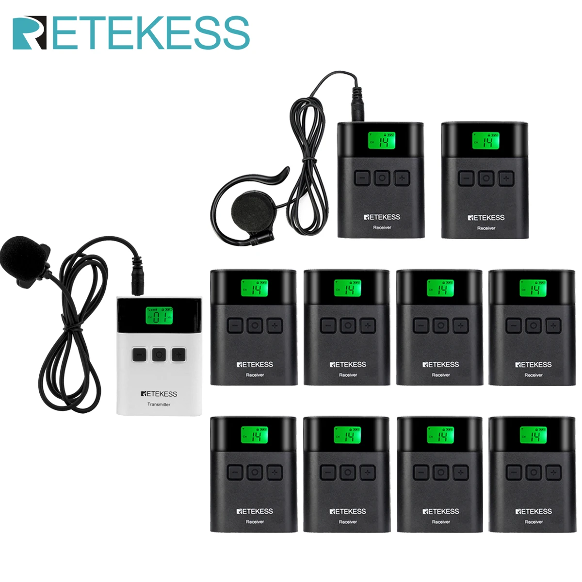 Retekess tt122 sistema de guia turístico sem fio 1 transmissor + 10 receptores para igreja fábrica treinamento guia turístico government reunião