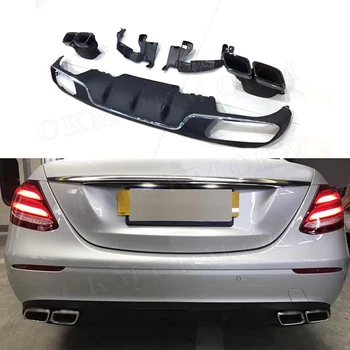 

E Class PP Rear Bumper Lip Diffuser with Exhaust Tips 4 Outlet for Mercedes Benz W213 E200 E300 Standard Bumper 2017 2018 2019