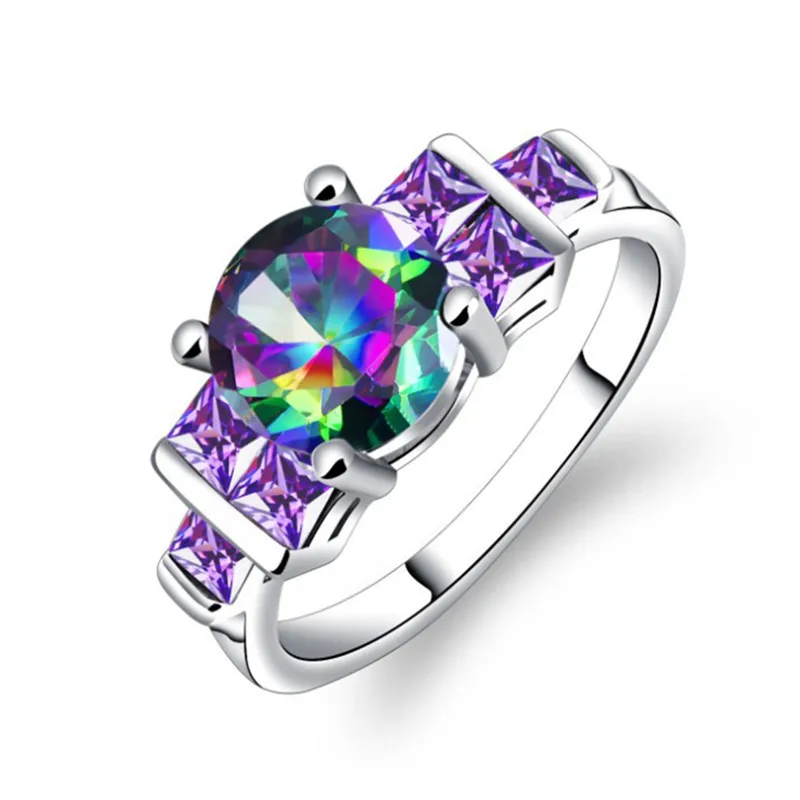 

Fashion Classic Purple Prong Setting Round Colorful Zircon Ring for Women Party Wild Jewelry