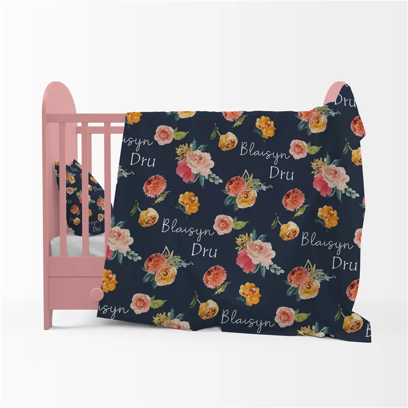 Baby Swaddle Newborn Baby Blanket Swaddling Cotton Printed Name Personalized Elephant Infant Baby Bedding Gift Crib Bed Blanket