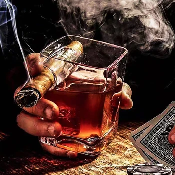 

Cigar Rock Glass Creative with Indented Cigar Rest Transparent Old Fashioned Glass Whiskey Cup Gift for Spirit and Cigar Lovers