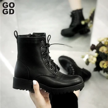

[GOGD]2020 Fashion Martin Warm Plush Snow Boots Women Pu Leather Shoes for Winter Woman Martins Spring Female Ankle girl Boots