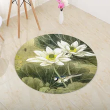 Модные ковры в китайском стиле, Зеленый лист, цветок лотоса, животное, карп, 3D узор, ковер для гостиной, тренд, спальня, Йога, круглый ковер