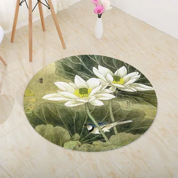 

Fashion Chinese Style Rugs Green Leaf Lotus Flower Animal Carp 3D Pattern Living Room Rug Trend Bedroom Yoga Round Carpet
