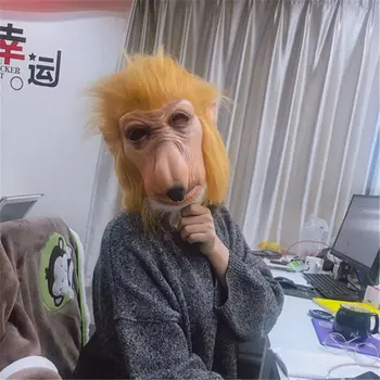 

New Proboscis Monkey Halloween Mask Latex Animal Full Face Party Mask Fun Yellow Flowing Hair Monkey Dress Up Props