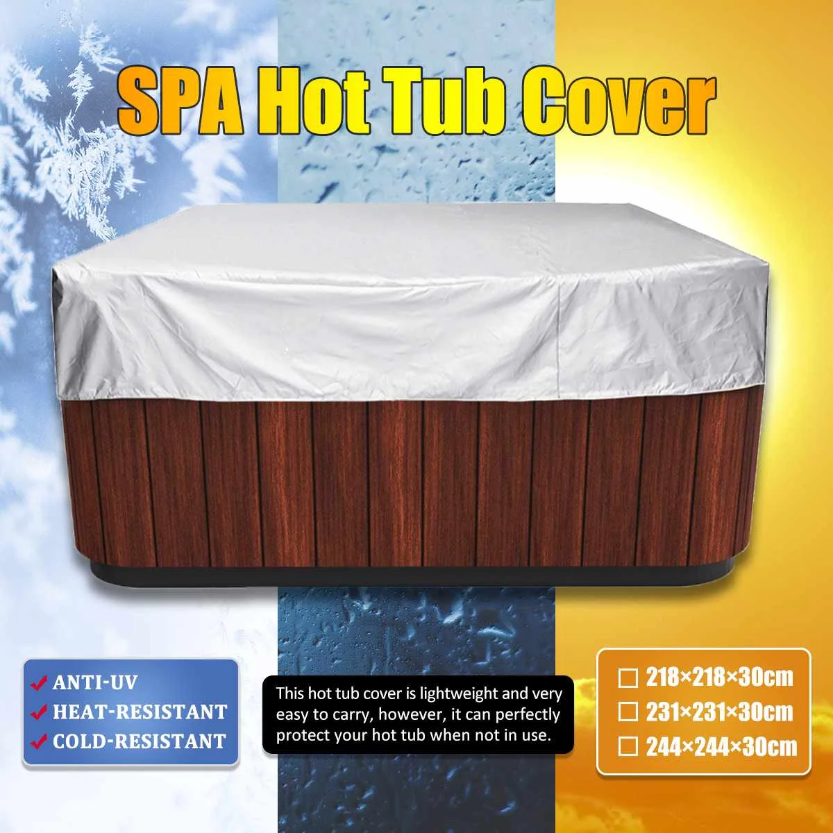 Universal Hot Tub Dust Cover Cap Waterproof UV Proof Spa Cover