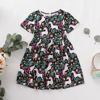 

Summer 2020 Girls Dress Girls Winter Cute Dress O Neck Print Unicorn Cute A-line Cute Dress Vestidos 1-6T