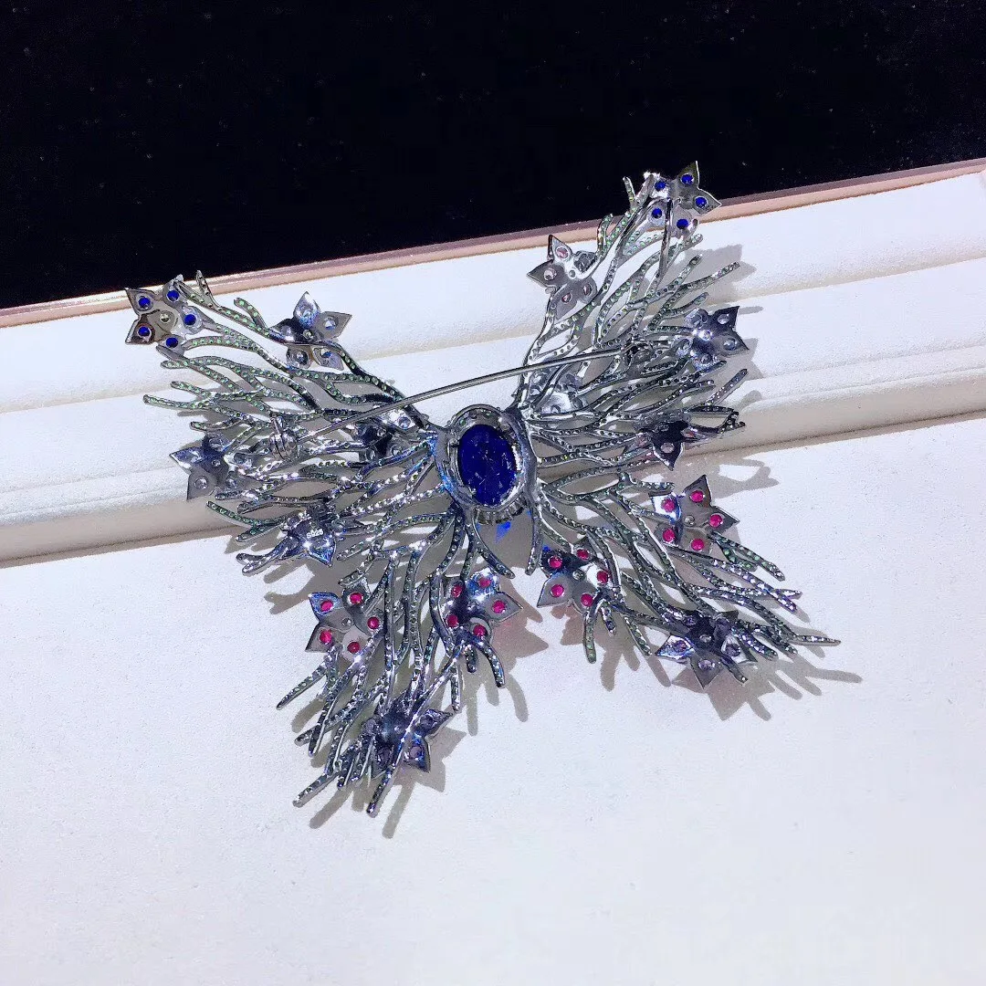 green big butterfly brooch 78*80MM 925 sterling silver with cubic zircon high quality fashion women jewelry for coat dress