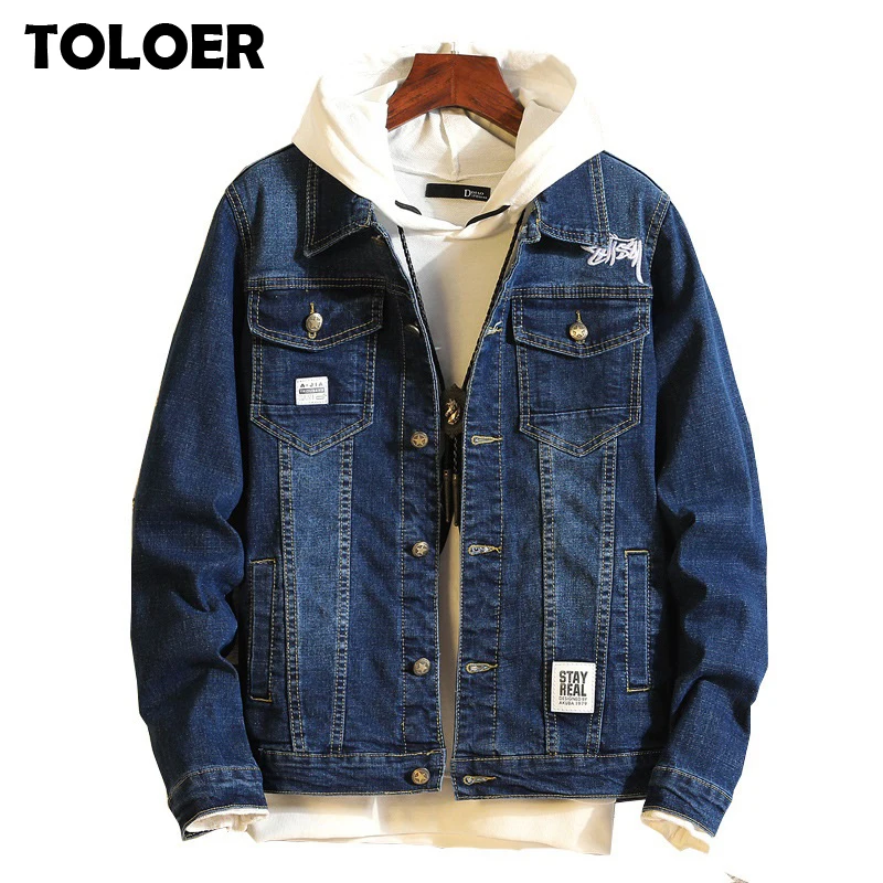 Spring Autumn Denim Jacket Men Lapel Embroidery Casual Mens Jeans Jackets Multi-pocket Male Cowboy Coats Military Bomber | Мужская