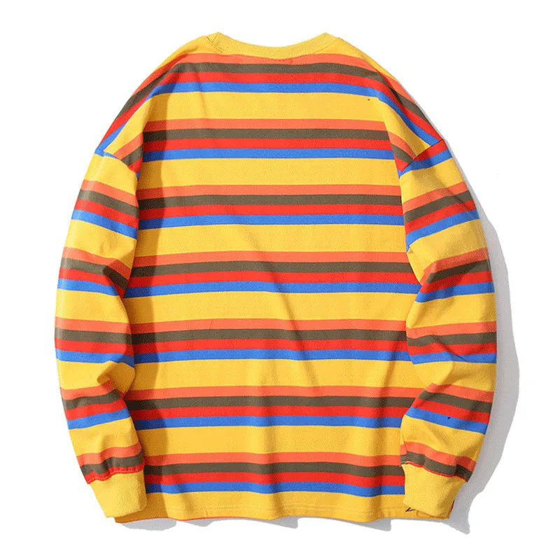 Una Reta Stripe T-Shirt Men Autumn Winter New Hip-Hop Splicing Tee Casual Long Sleeve Streetwear Harajuku Men T Shirt