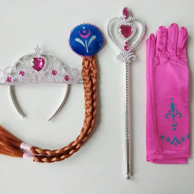 Frozen Aisha Princess Anna Jewelry Blue Set Crown Magic Wand Gloves Wig Scorpion Birthday Party Friends Children Decoration